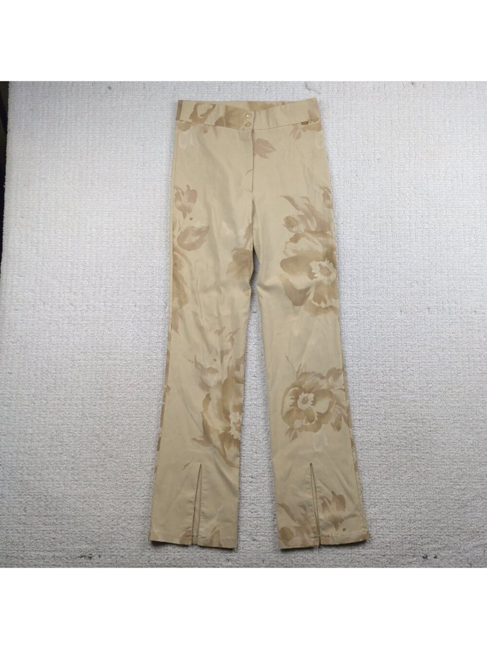 Axara Paris All-Print Floral High Waisted Pants Trousers Beige Women Sz 38 EU